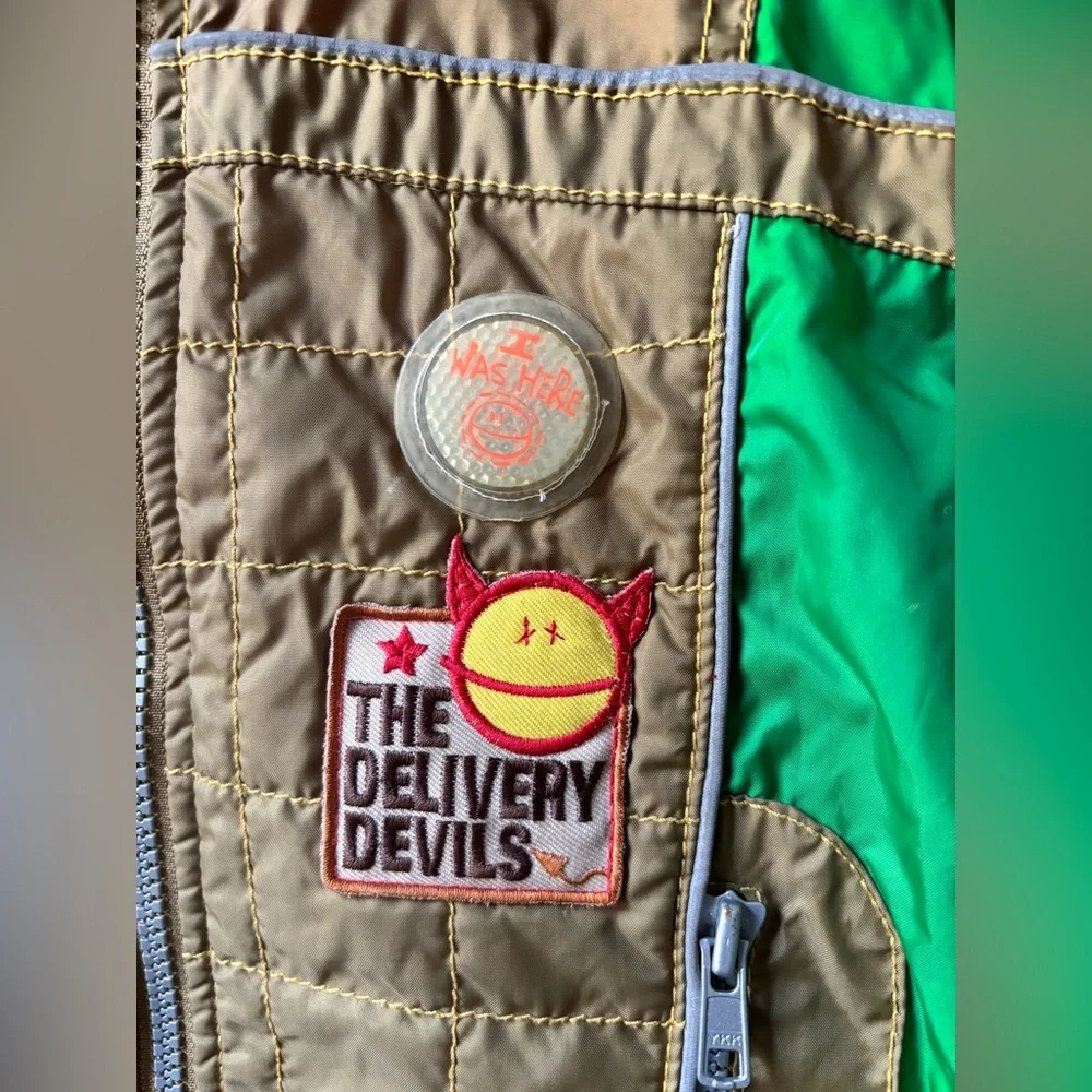 Oilily Kids Jacket Green and Brown Vintage Moto Racing Style Jacket w Patches